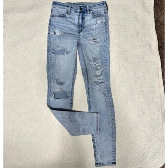 American Eagle Super High Rise Jegging Jeans Light Wash Distressed Size 6 - Picture 1 of 8